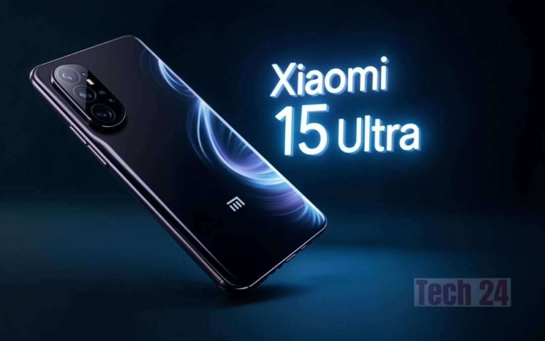 Xiaomi 15 Ultra Launched in Black Titanium color with 200MP camera module and 6.73-inch 2K AMOLED display on a futuristic background.